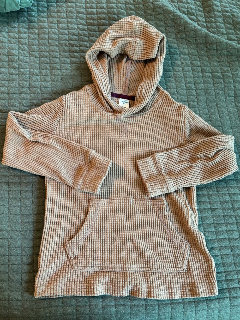 Oshkosh B’Gosh Waffle Knit Hooded Pullover in khaki, size 5
